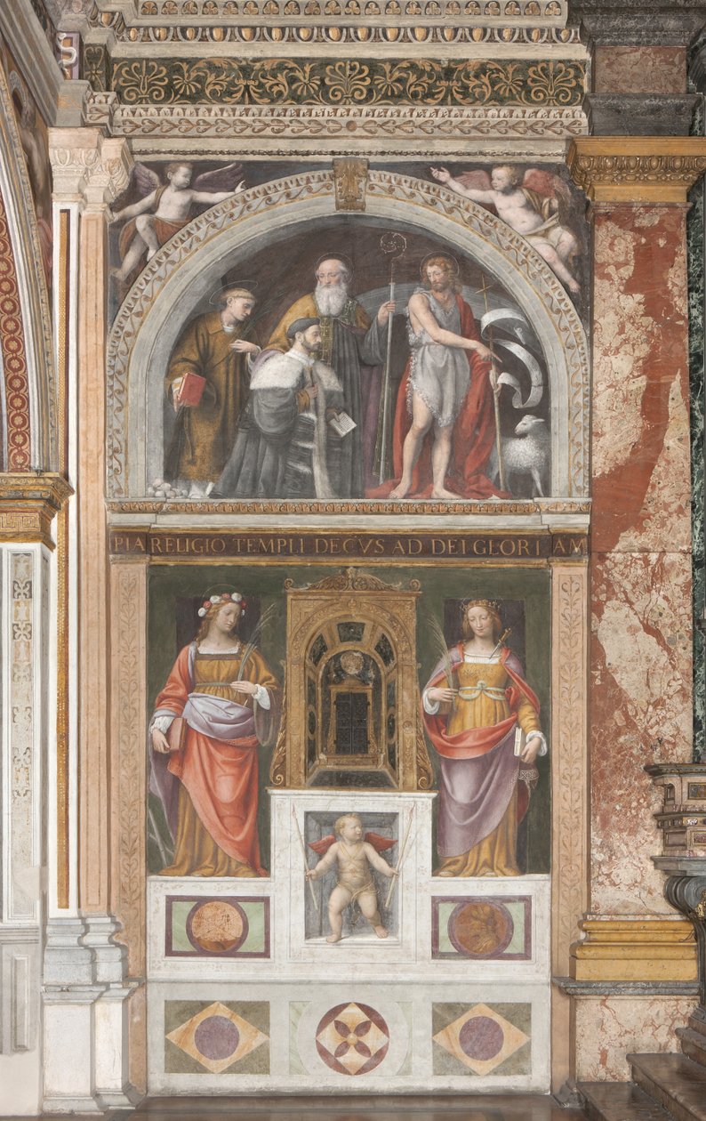 Alessandro Bentivoglio, azizlerle ve Aziz Gül ve Aziz Justina'nın altında (fresk) (3497192 detayı) by Bernardino Luini