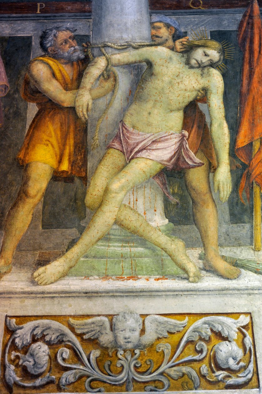 İsa sütuna bağlı, fresk Bernardino Luini, Saint Maurice kilisesinde Maggiore Manastırı, Milano, Lombardiya, İtalya by Bernardino Luini