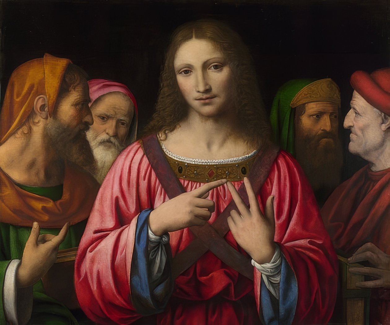 İsa, yazıcılar arasında. Muhtemelen 1515-30 civarı by Bernardino Luini