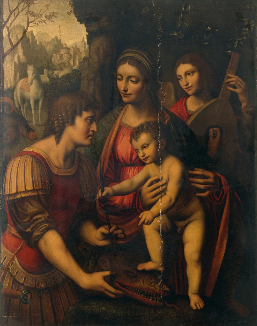 Aziz George ve bir melek ile Madonna ve Çocuk (panelde yağlı boya) by Bernardino Luini