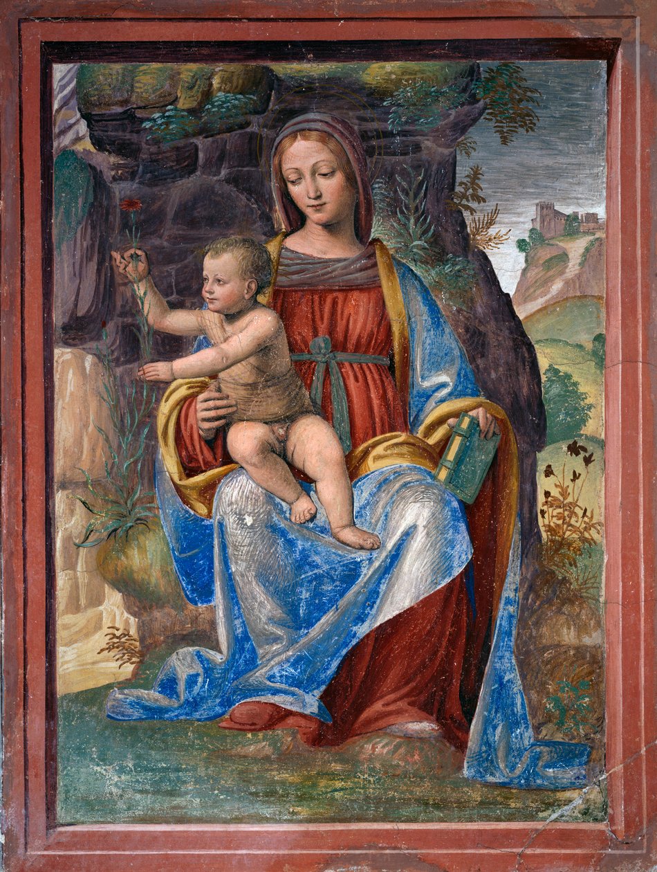 Bakire ve Çocuk, Bernardino Luini tarafından fresk (yaklaşık 1480-ca 1532), Lavabo Room veya Vestry, Lombardiya, İtalya by Bernardino Luini