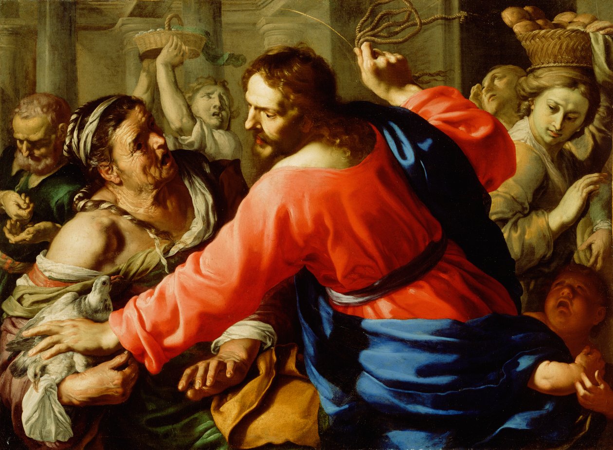 Mesih Tapınağı Temizliyor, c.1655 (tuval üzerine yağlı boya) by Bernardino Mei