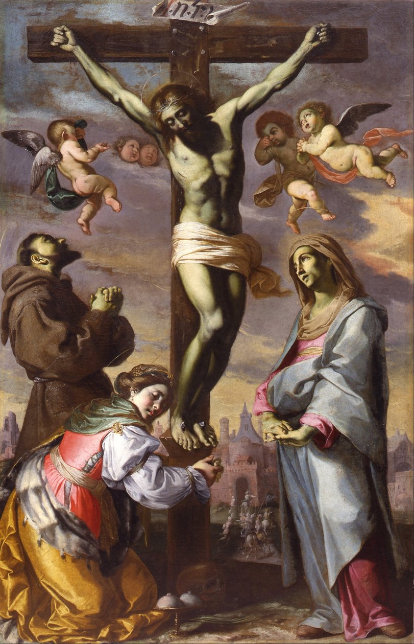 Bakire ve Aziz Francis ve Agatha ile Çarmıha Gerilme, 17. yüzyılın ortalarında. by Bernardino Mei
