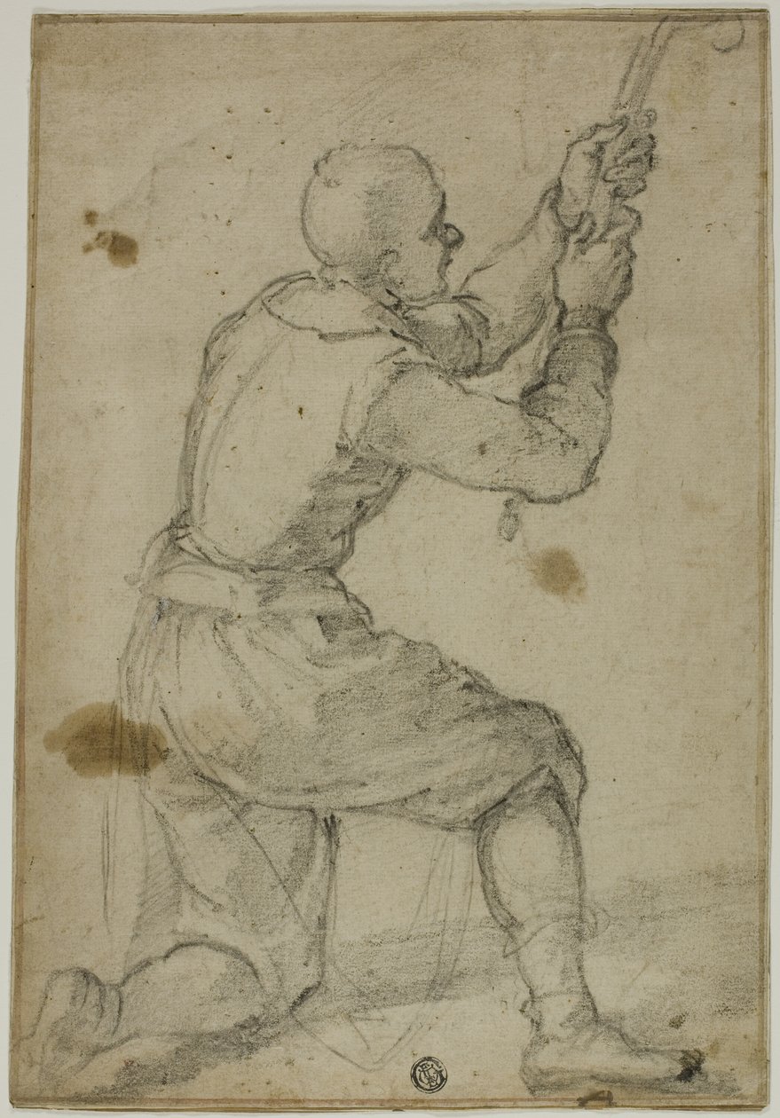 Diz çökmüş, ipi çeken adam by Bernardino Poccetti