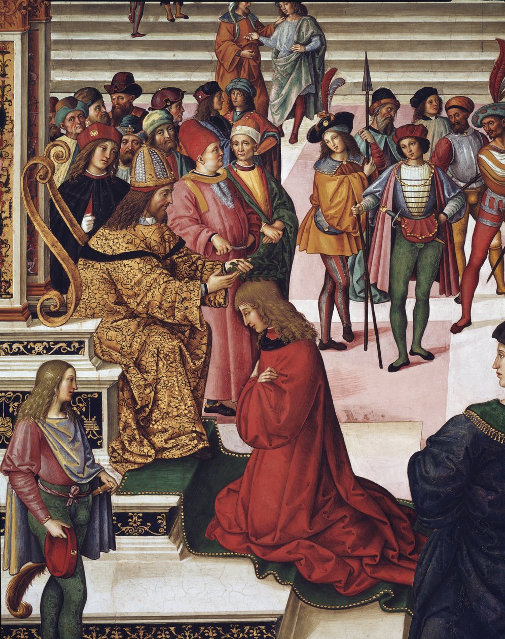 Enea Silvio Piccolomini (Pius II), imparator Frederick III tarafından kısa şair olarak taç giydi. Detay - Fresk by Bernardino di Betto Pinturicchio