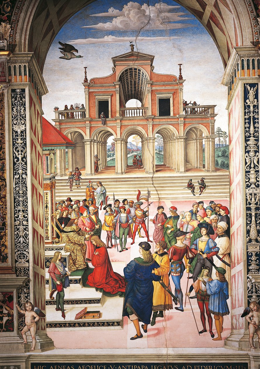 İtalya, Siena, Katedral, Piccolomini Kütüphanesi, Enea Silvio Piccolomini, İmparator III. by Bernardino di Betto Pinturicchio