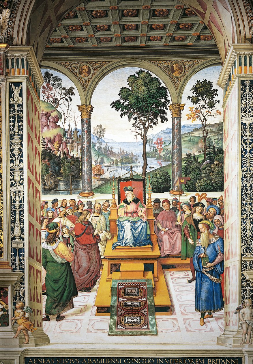 İtalya, Siena, Katedral, Piccolomini Kütüphanesi, Enea Silvio Piccolomini İskoçya Kralı I. James