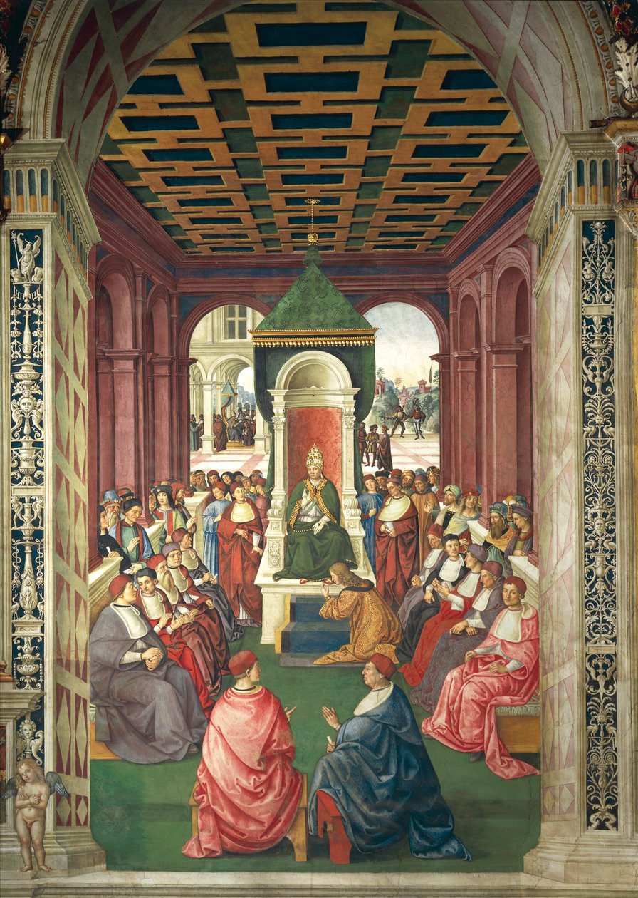 İtalya, Siena, Katedral, Piccolomini Kütüphanesi, Enea Silvio Piccolomini Papa IV. by Bernardino di Betto Pinturicchio