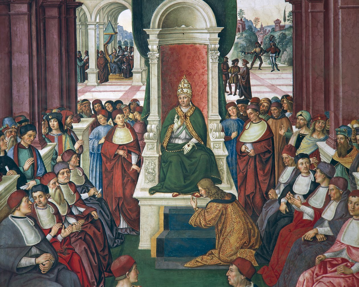 İtalya, Siena, Katedral, Piccolomini Kütüphanesi, Enea Silvio Piccolomini Papa IV. by Bernardino di Betto Pinturicchio