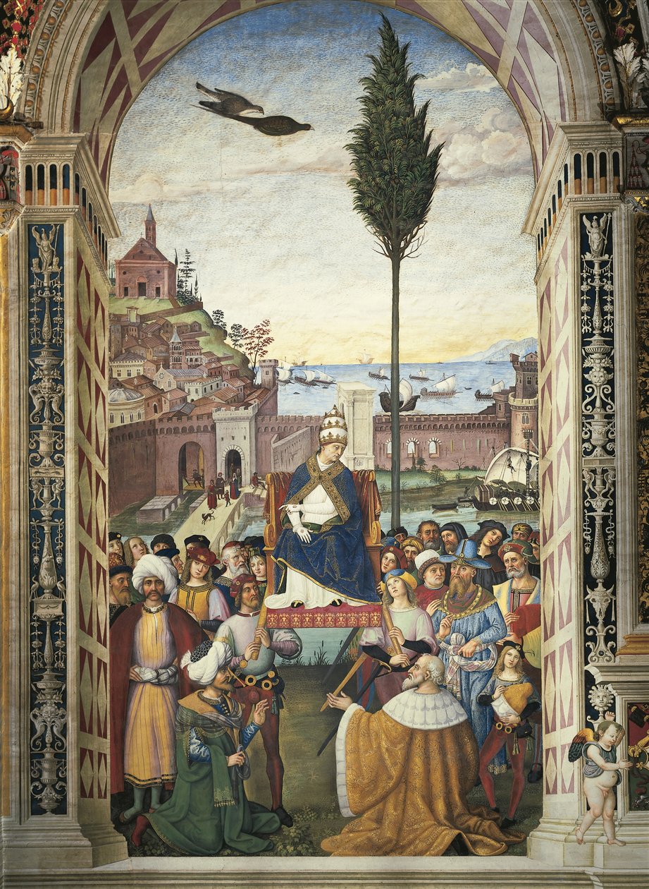 İtalya, Siena, Katedral, Piccolomini Kütüphanesi, II. Pius Hikayeleri: II. Pius, Haçlı Seferini hızlandırmak için Ancona