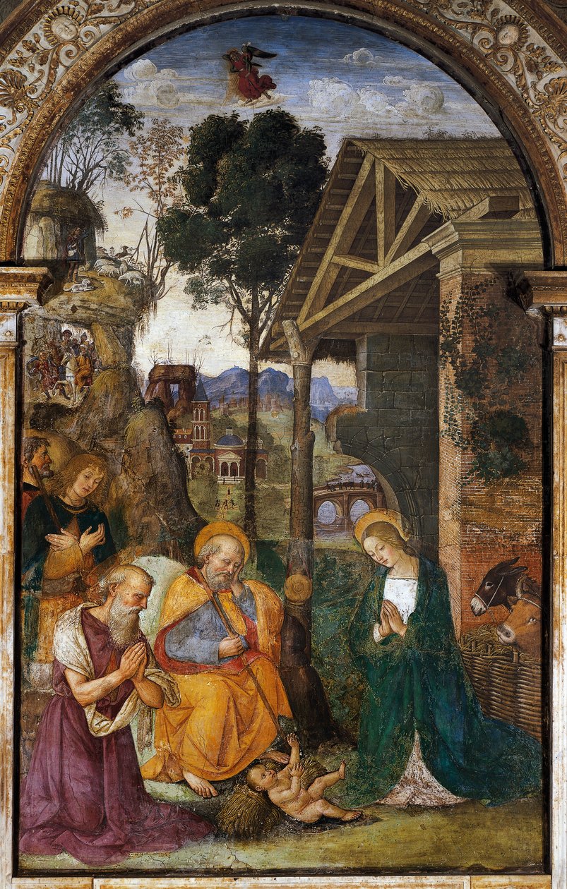 Aziz Jerome ile Doğuş, Bernardino Betti tarafından Il Pinturicchio olarak bilinen genç fresk by Bernardino di Betto Pinturicchio