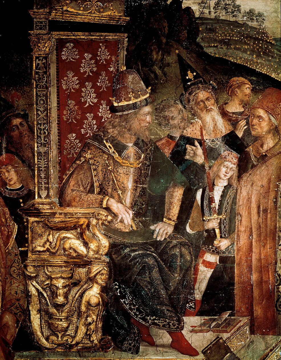 İskenderiyeli Aziz Catherine'in Roma İmparatoru Maximian Herkül'den önceki filozoflarla tartışması, Cesare Borgia'nın detayı by Bernardino di Betto Pinturicchio