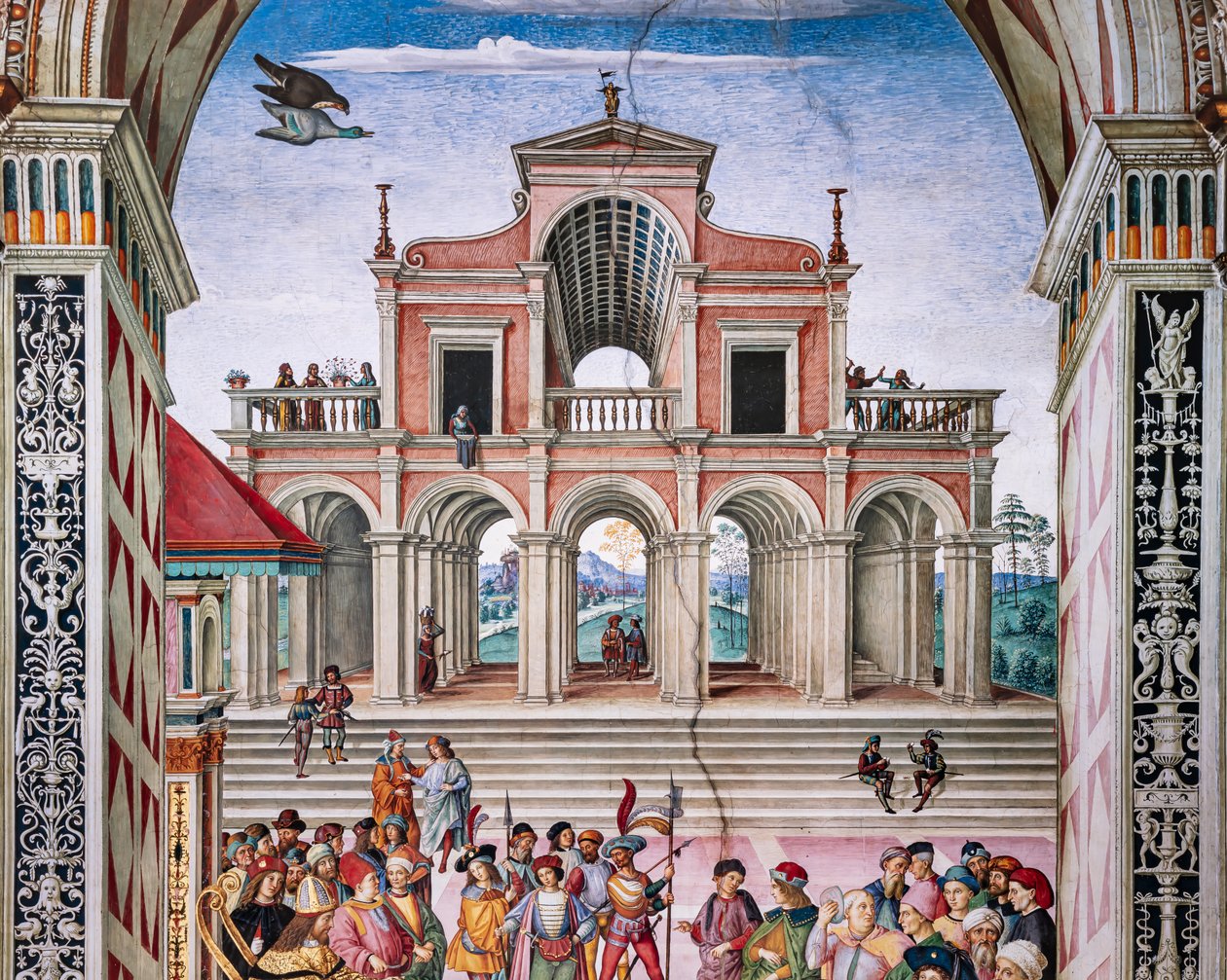 Piccolomini Kütüphanesi, kuzey doğu duvarı: “Aeneas Sylvius, İmparator III. by Bernardino di Betto Pinturicchio