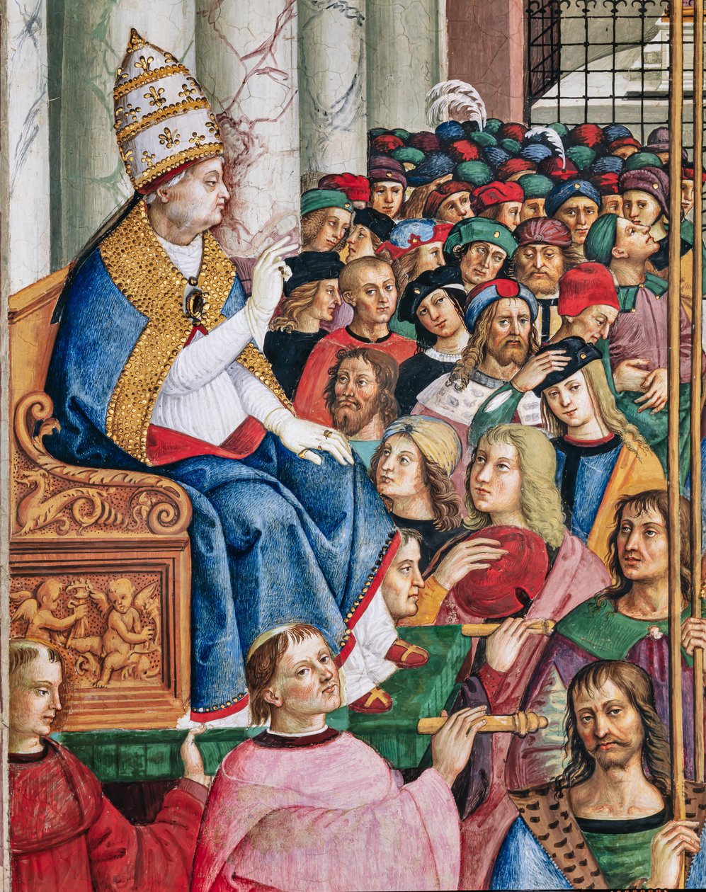 Piccolomini Kütüphanesi, güney batı duvarı: “II. Pius adıyla seçilen papa Aeneas Sylvius, Aziz Petrus