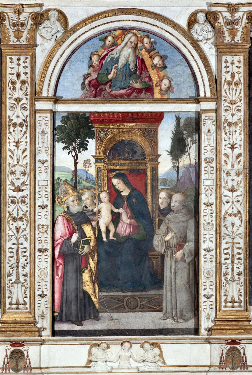 Çocuklu Bakire ve Aziz Augustine, Aziz Francis ve Padua Aziz Anthony - Pinturicchio (Bernardino di Betto) (1454-1513) 1484-1492 Roma, Basilica di Santa Maria del Popolo (Santa Maria del Popolo Kilisesi), Basili Şapeli della Rovere İtalya by Bernardino di Betto Pinturicchio