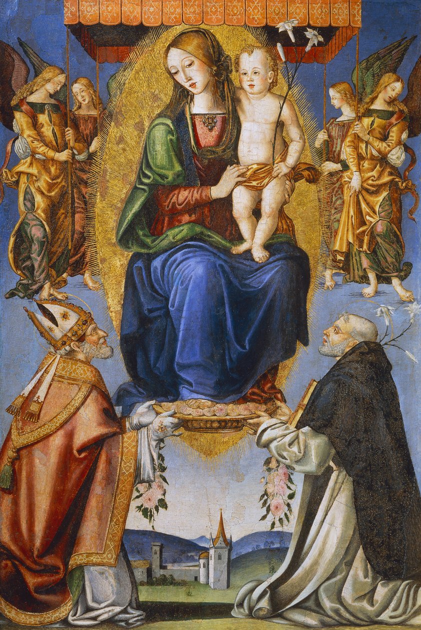 Aziz Severino ve Dominic ile Madonna ve Çocuk (tuval üzerine tempera) by Bernardino di Mariotto