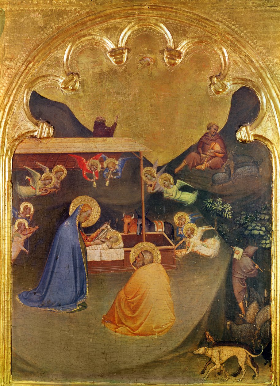 Azizler ile Bakire ve Çocuk, Kırık Poliptik, Predella Bölümü: Doğuş (panelde tempera ve altın) by Bernardo Daddi