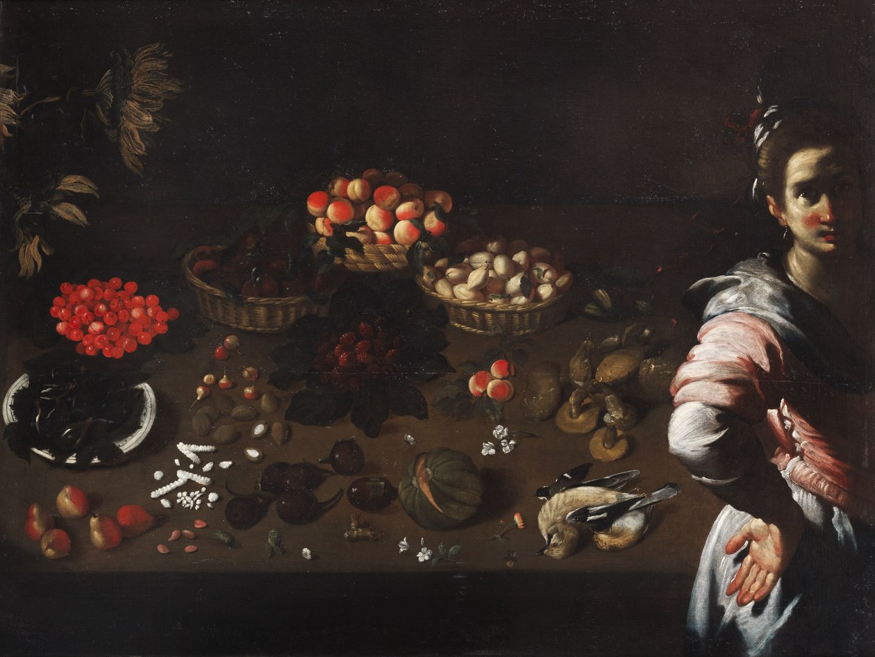 Bir hizmetçi ile natürmort by Bernardo Strozzi