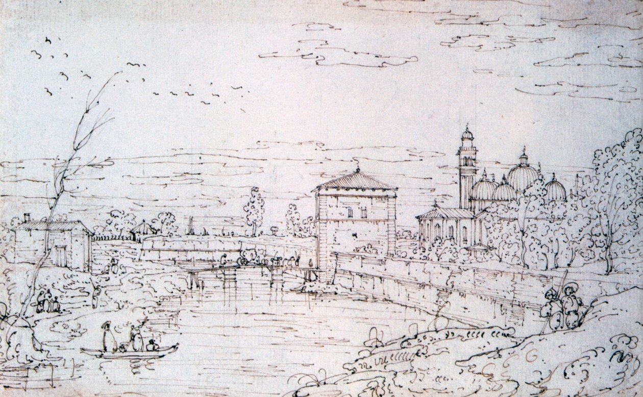 Nehir ve Santa Giustina üzerindeki köprü, c1740-1780 by Bernardo Bellotto
