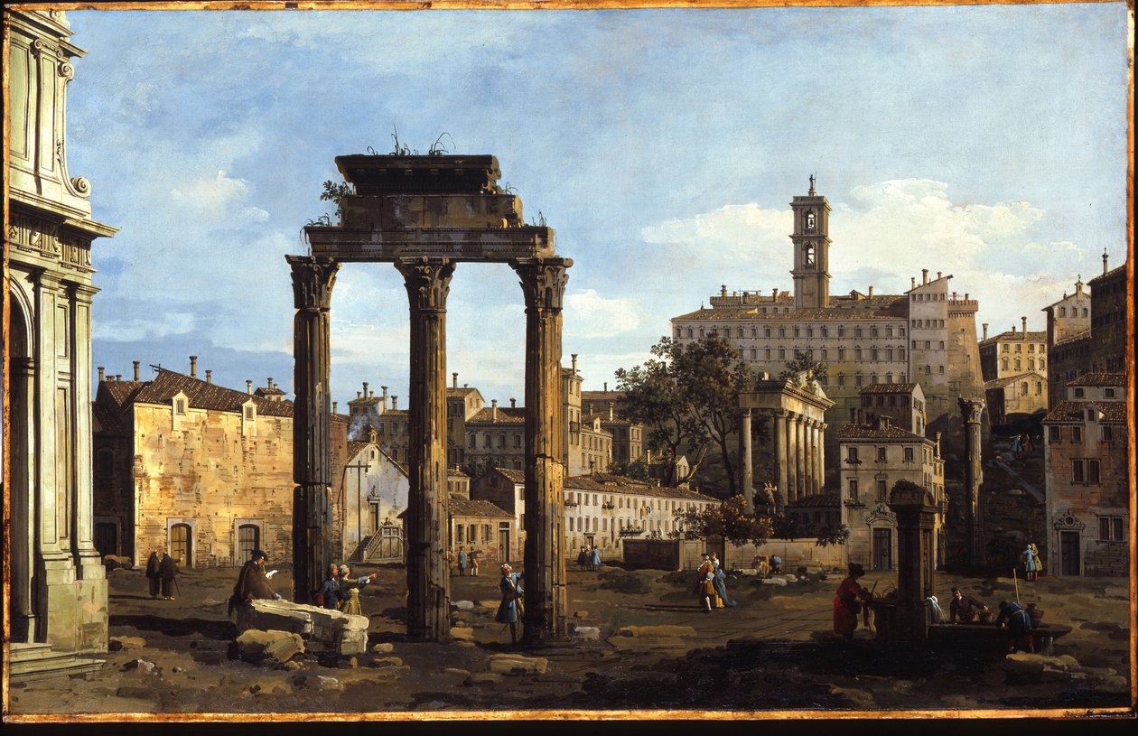 Roma - Castor ve Pollux Tapınağı ile Forum, c.1742-43 by Bernardo Bellotto