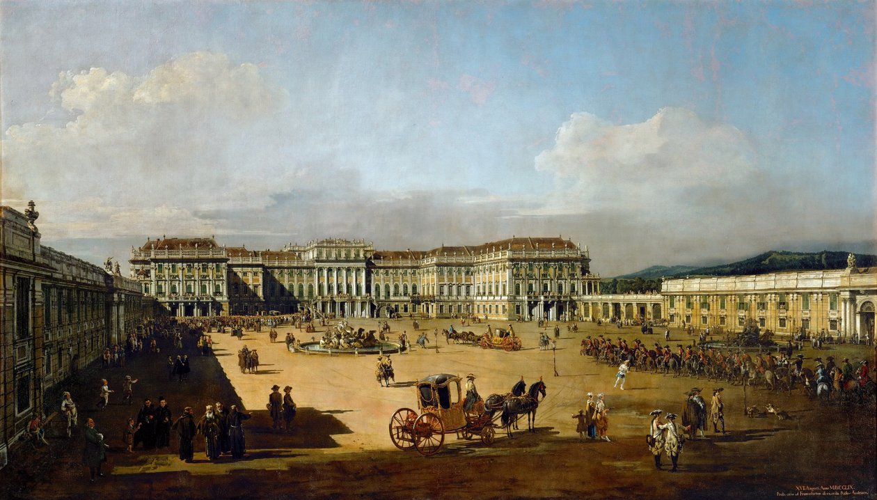 Schönbrunn Sarayı önden bakıldığında, 1758 ve 1761 yılları arasında by Bernardo Bellotto