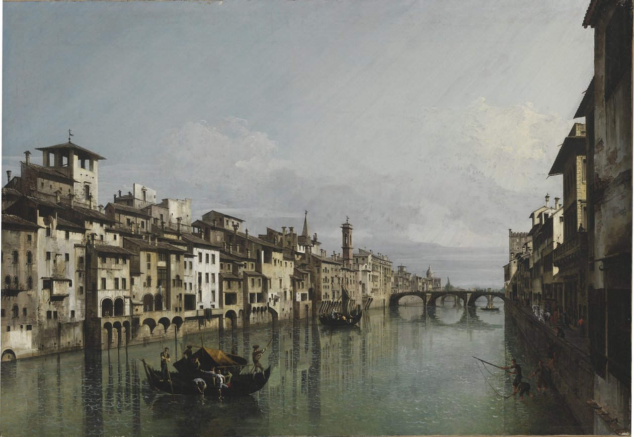 Ponte Vecchio ve Ponte Santa Trinità arasındaki Arno, Floransa, 1740. by Bernardo Bellotto