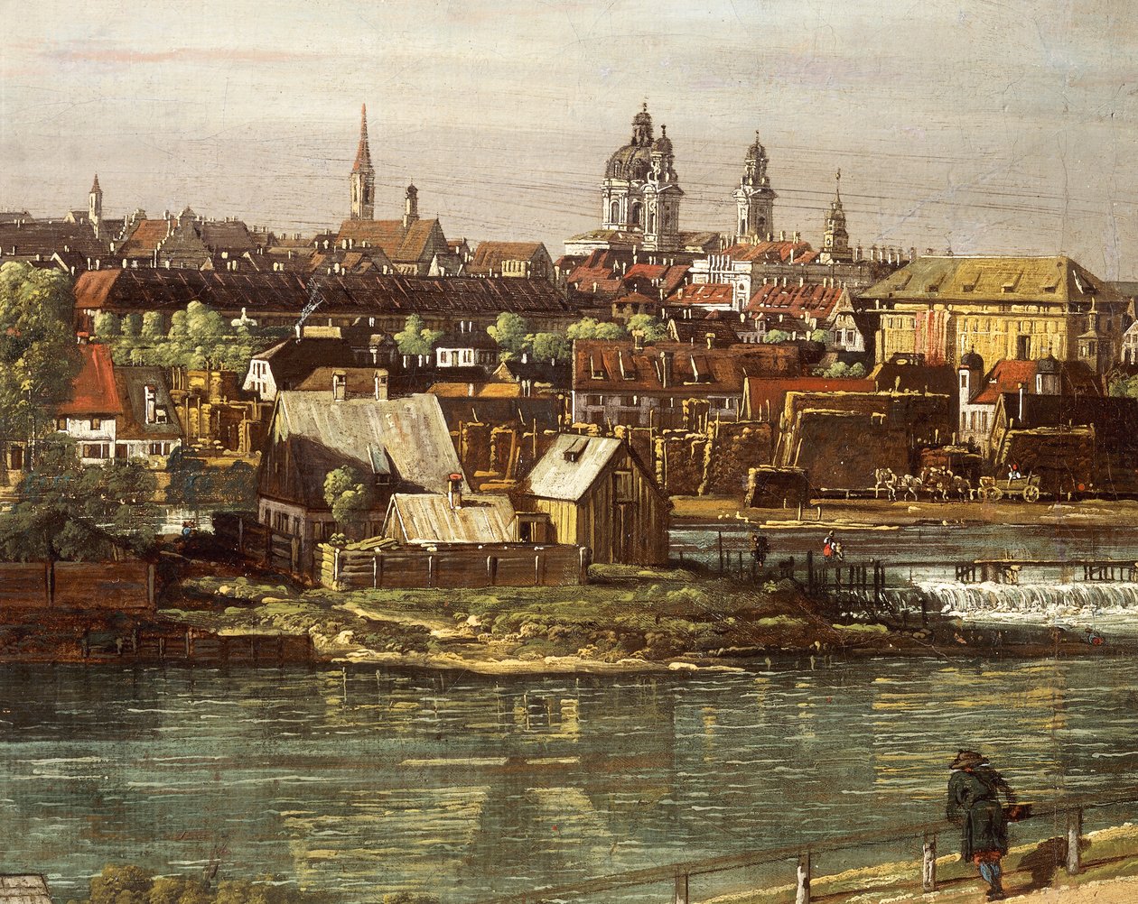 Ortasında Isar nehri bulunan Haidhausen'den Münih manzarası, detay by Bernardo Bellotto