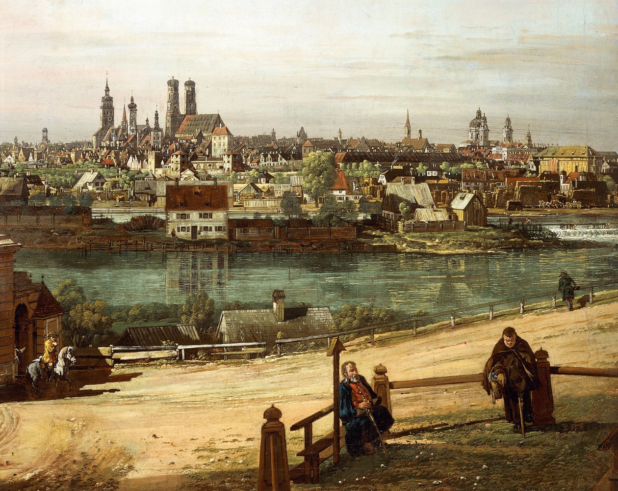 Ortasında Isar nehri bulunan Haidhausen'den Münih manzarası, detay by Bernardo Bellotto