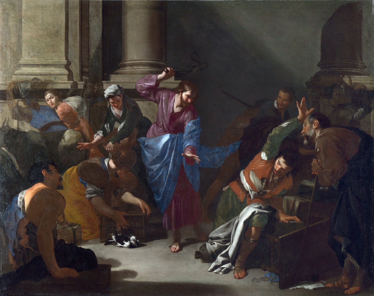 "Mesih Tüccarları Tapınaktan Çıkarıyor" (Mesih Tüccarları Tapınaktan Çıkarıyor) Boyama Bernardo Cavallino (1616-1656) yaklaşık 1645 Dim 101x127,6 cm National Gallery, Londra by Bernardo Cavallino