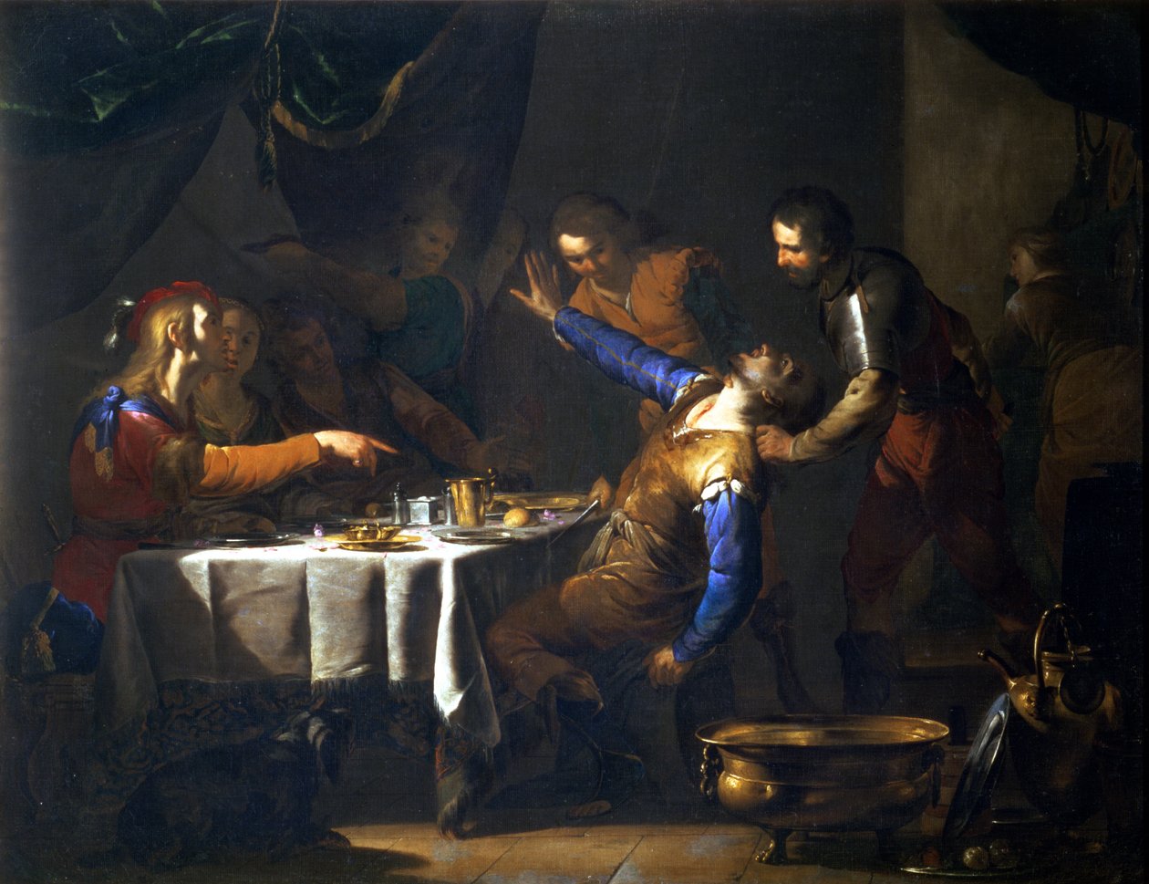 Amnon'un kardeşi Absalom tarafından öldürülmesi (tuval üzerine yağlı boya) by Bernardo Cavallino