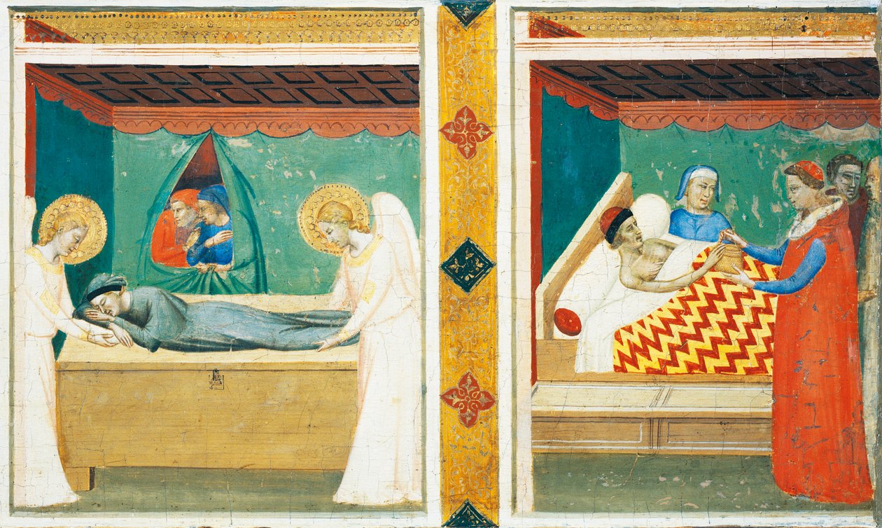 Sacra Cintola'nın Predella'sı (Kutsal Kemer), Bernardo Daddi (1290-1348), Detay iki çini ile by Bernardo Daddi