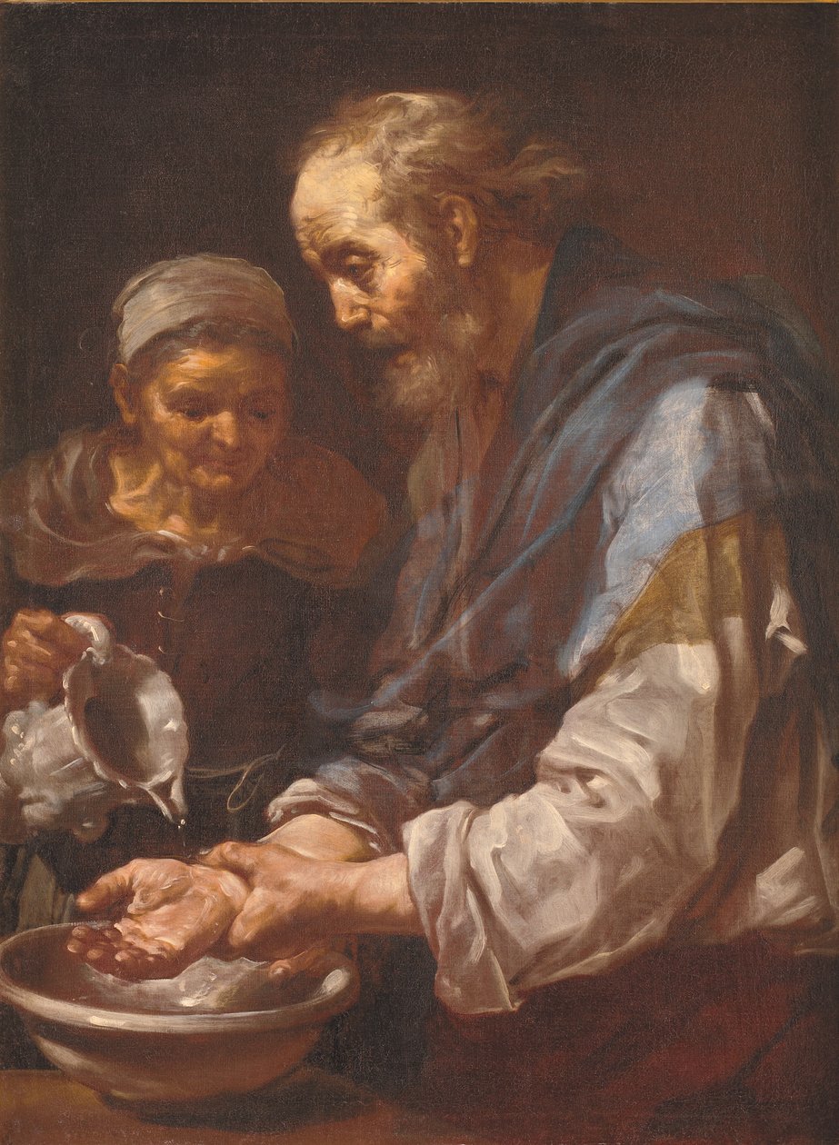 Yaşlı adam ellerini yıkıyor by Bernardo Eberhart Keilhau