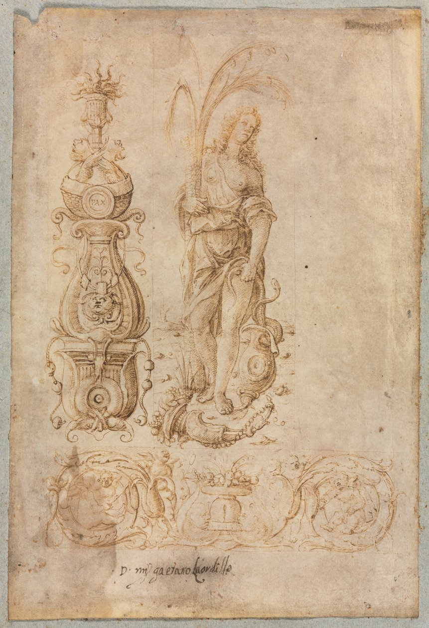 Şamdan Tasarımı, Alegorik Bolluk Figürü, Süs Rölyef Tasarımı, c. 1490'lar. by Bernardo Parentino