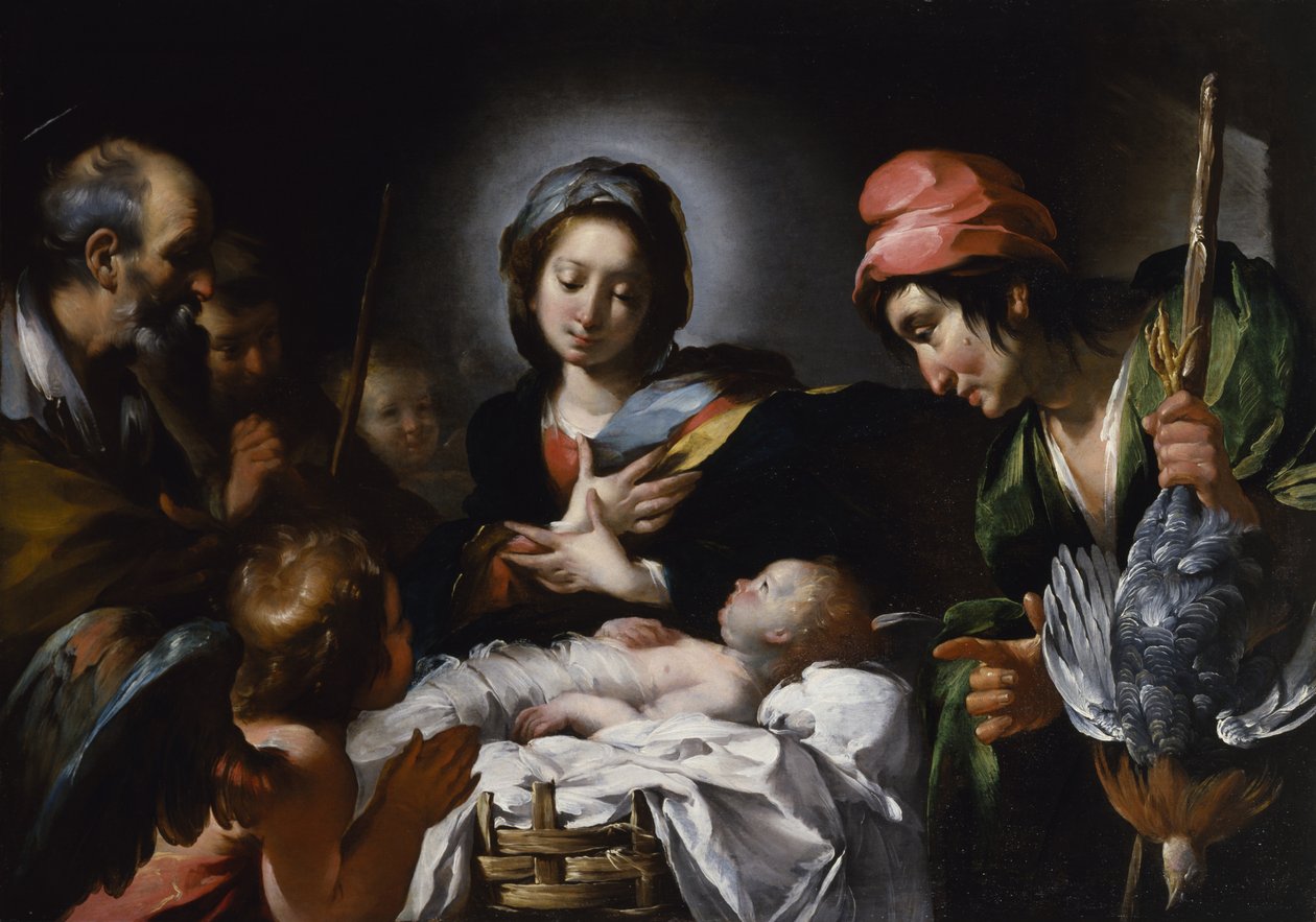 Çobanların Hayranlığı, c.1615 (tuval üzerine yağlı boya) by Bernardo Strozzi
