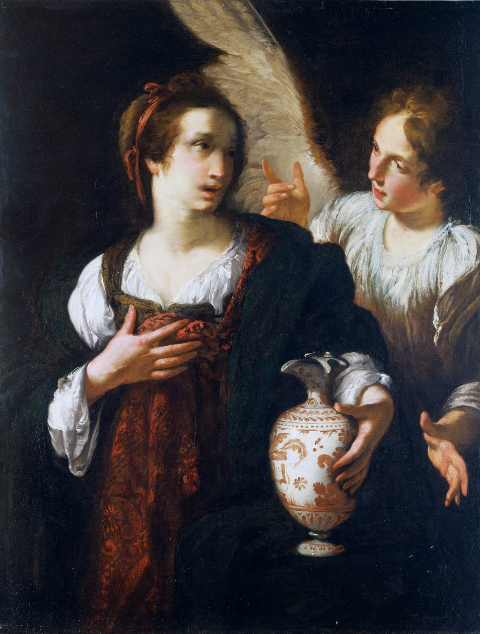 Hacer ve Melek, c. 1630 (Tuval üzerine yağlı boya) by Bernardo Strozzi