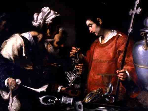 St. Lawrence Servetini Yoksullara Dağıtıyor (tuval üzerine yağlı boya) by Bernardo Strozzi