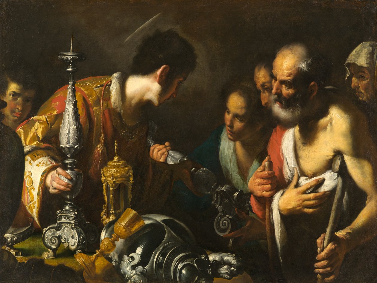 St. Lawrence Kilisenin Hazinelerini Dağıtırken, 1625 dolayları (tuval üzerine yağlı boya) by Bernardo Strozzi