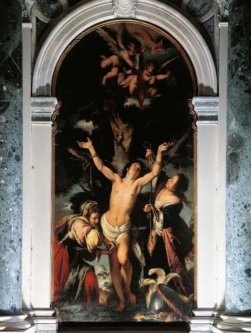 Aziz Sebastian Kutsal Kadınlar Tarafından Tedavi Edildi, Bernardo Strozzi, tuval üzerine yağlı boya by Bernardo Strozzi