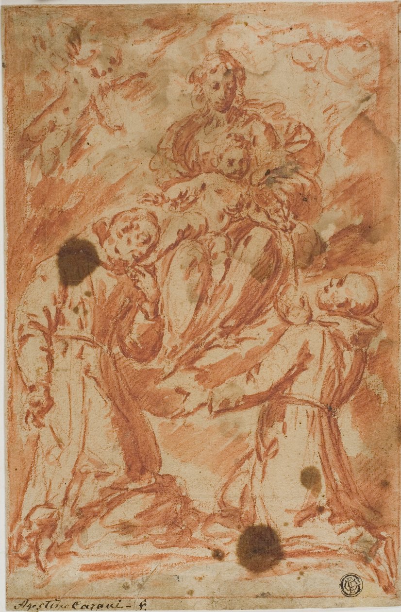 Bakire ve Çocuk, İki Keşiş Azizin Taptığı Görkemli by Bernardo Strozzi