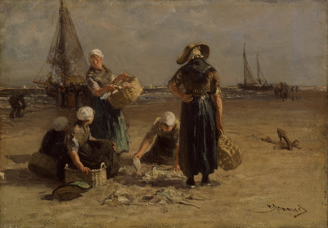 Sahilde Balık Kadınları (tuval üzerine yağlıboya) by Bernardus Johannes Blommers or Bloomers