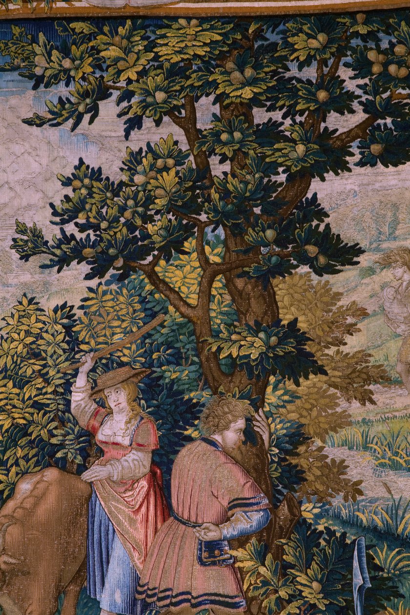 Flaman halısı. The Foundation of Rome: Faustulus, Romulus ve Remus ile tanışıyor. Karikatürist Barend van Orley (?). Brüksel üretimi. 1525-1530. Detay. by Bernart van (attr. to) Orley