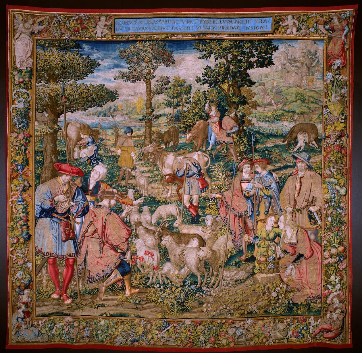 Flaman halısı. The Foundation of Rome: Faustulus, Romulus ve Remus ile tanışıyor. Karikatürist Barend van Orley (?). Brüksel üretimi. 1525-1530. by Bernart van (attr. to) Orley