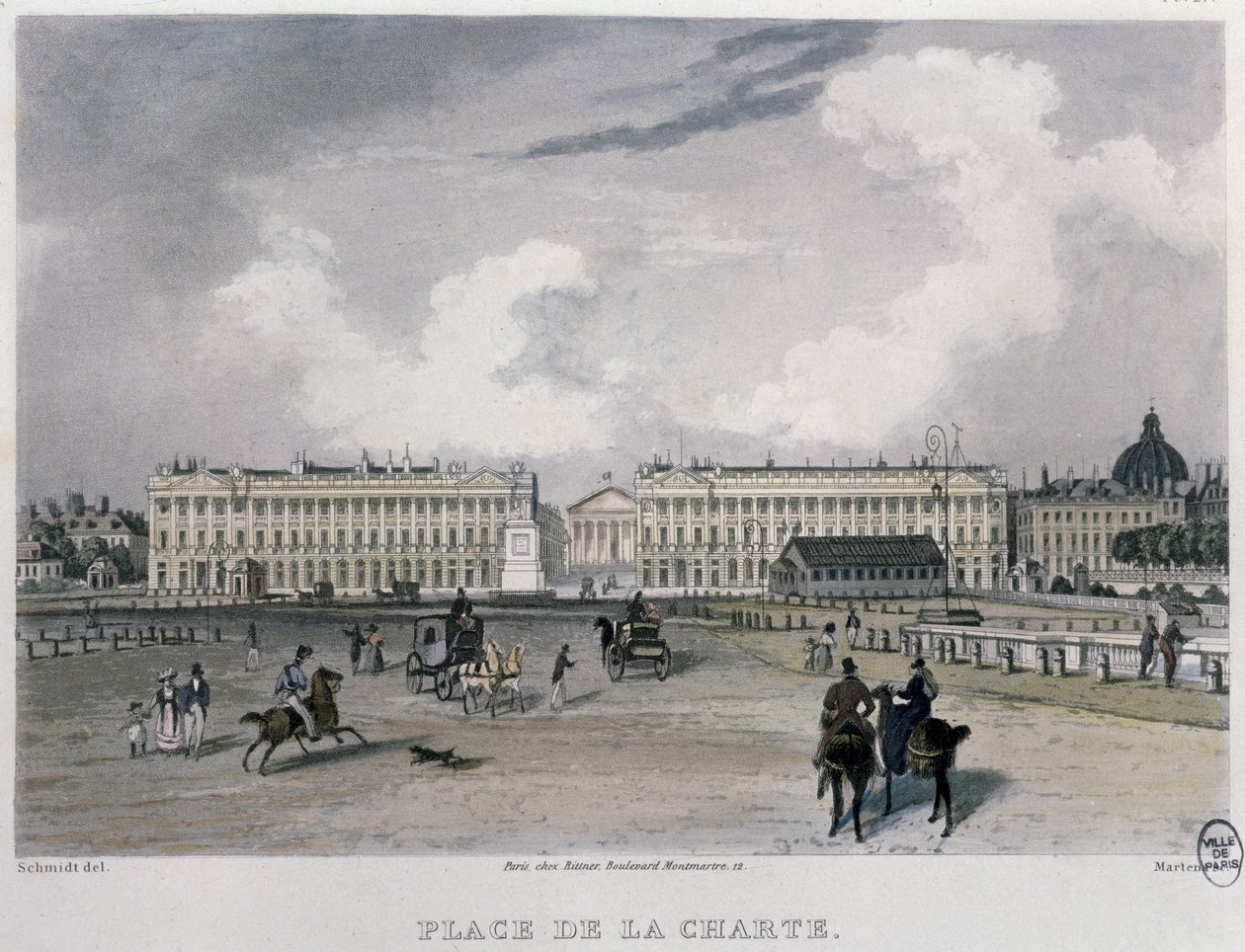 Place de la Concorde, Paris, 1832 (renkli gravür) by Bernhard Schmidt