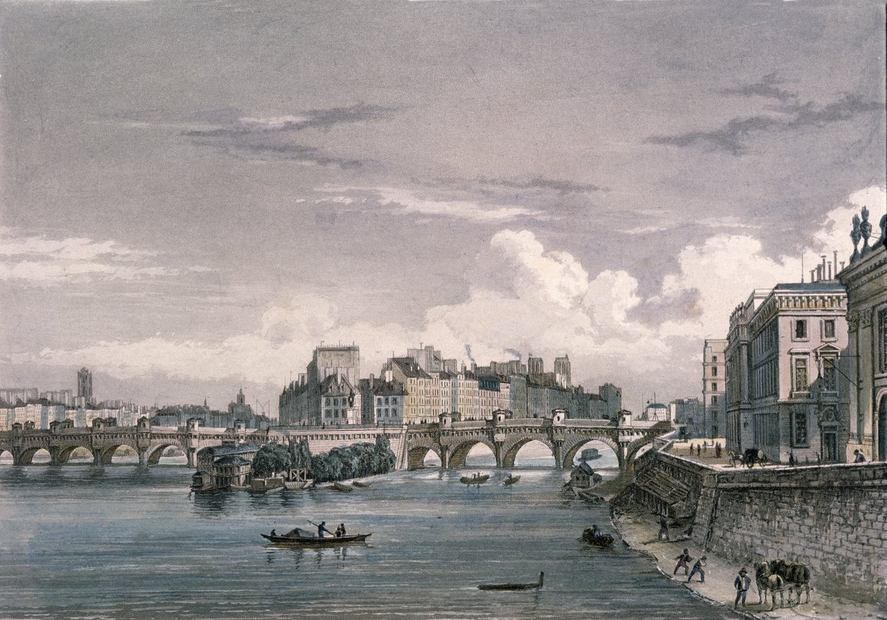 Pont Neuf, 1832, (renkli gravür) by Bernhard Schmidt