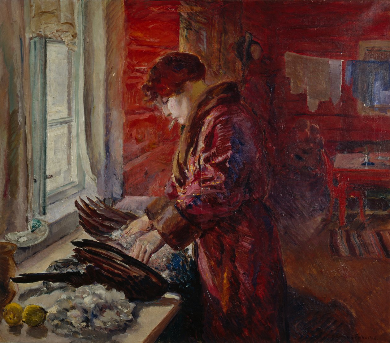 Tavuğu Yolma (tuval üzerine yağlı boya) by Bernhard Dorotheus Folkestad