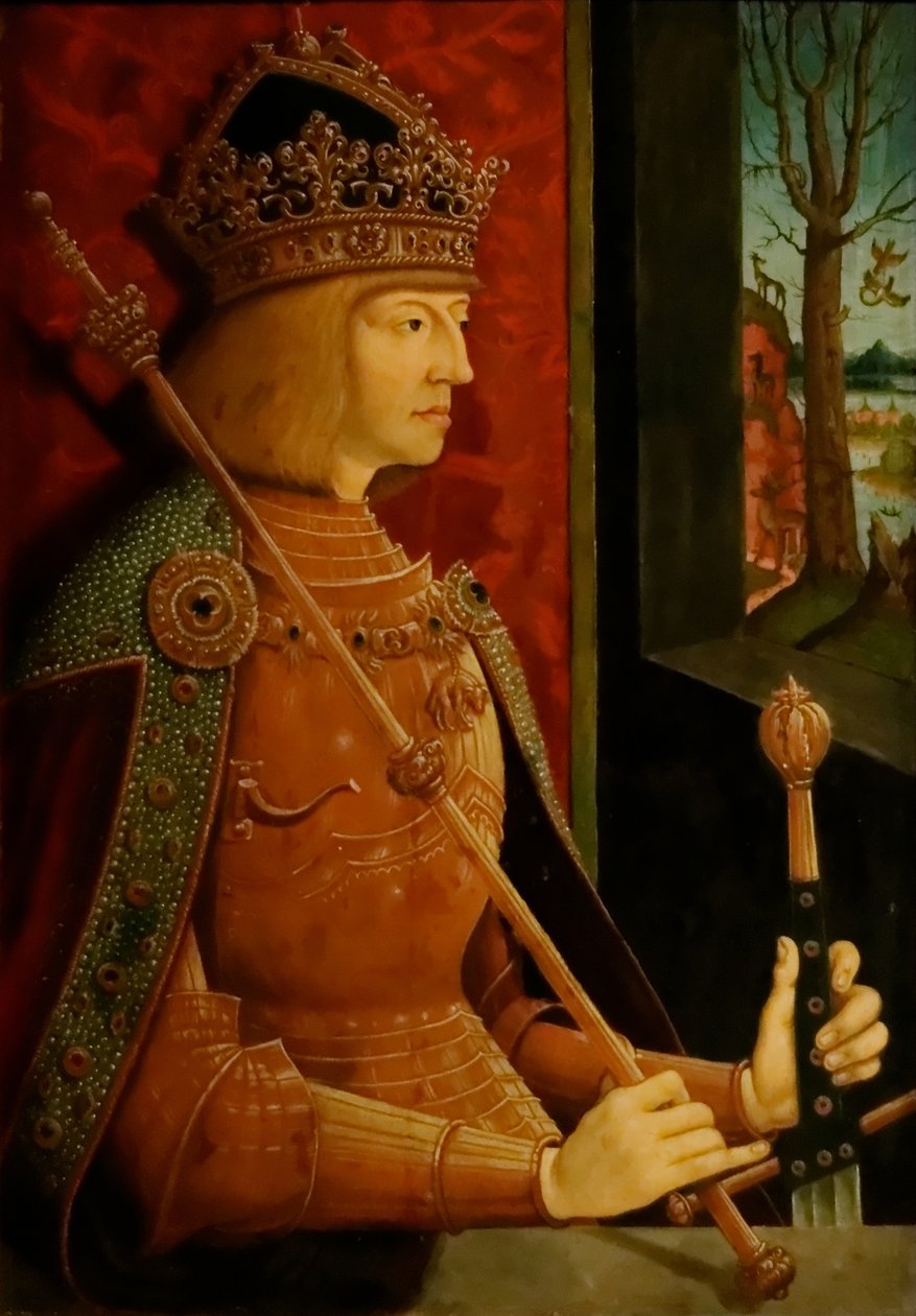 İmparator Maximilian I 1459-1519, taç, asa ve kılıçla, c. 1500 by Bernhard Strigel