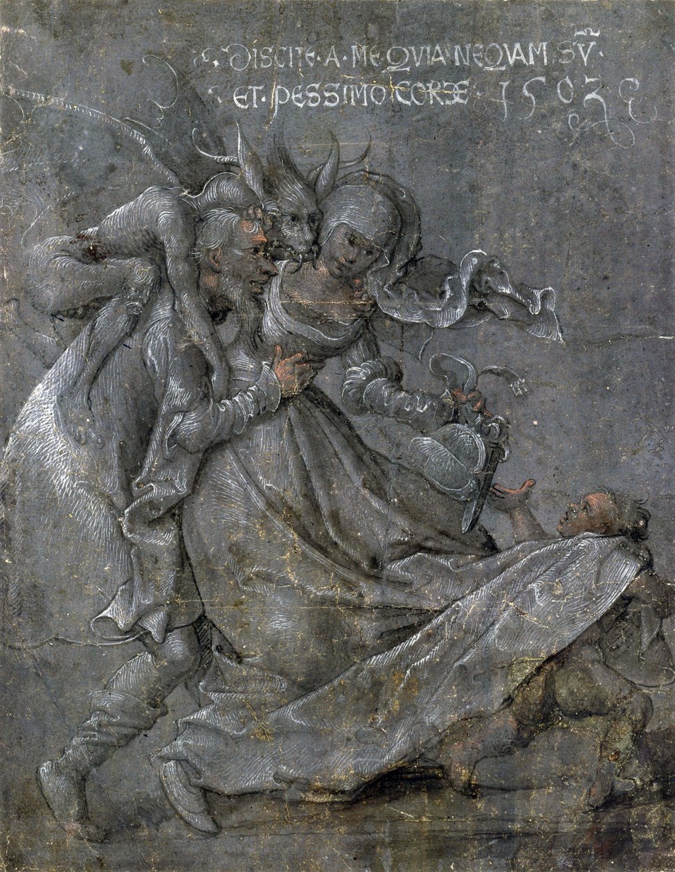 Şeytan ve Aşk Tanrısı ile aşık çifti by Bernhard Strigel