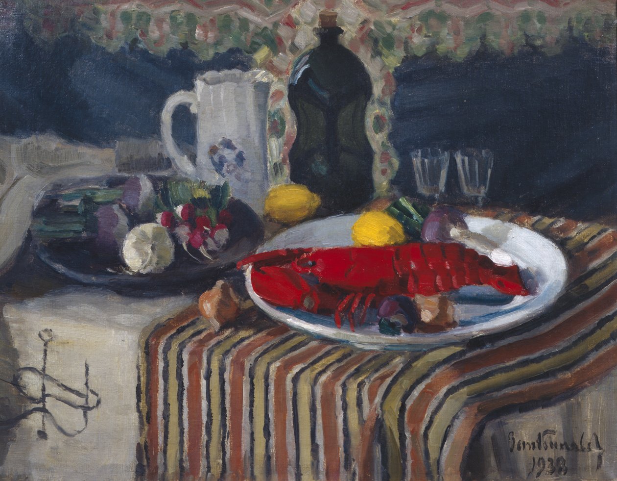 Istakoz ve limonlu tabak (tuval üzerine yağlı boya) by Bernt Wilhelm Tunold