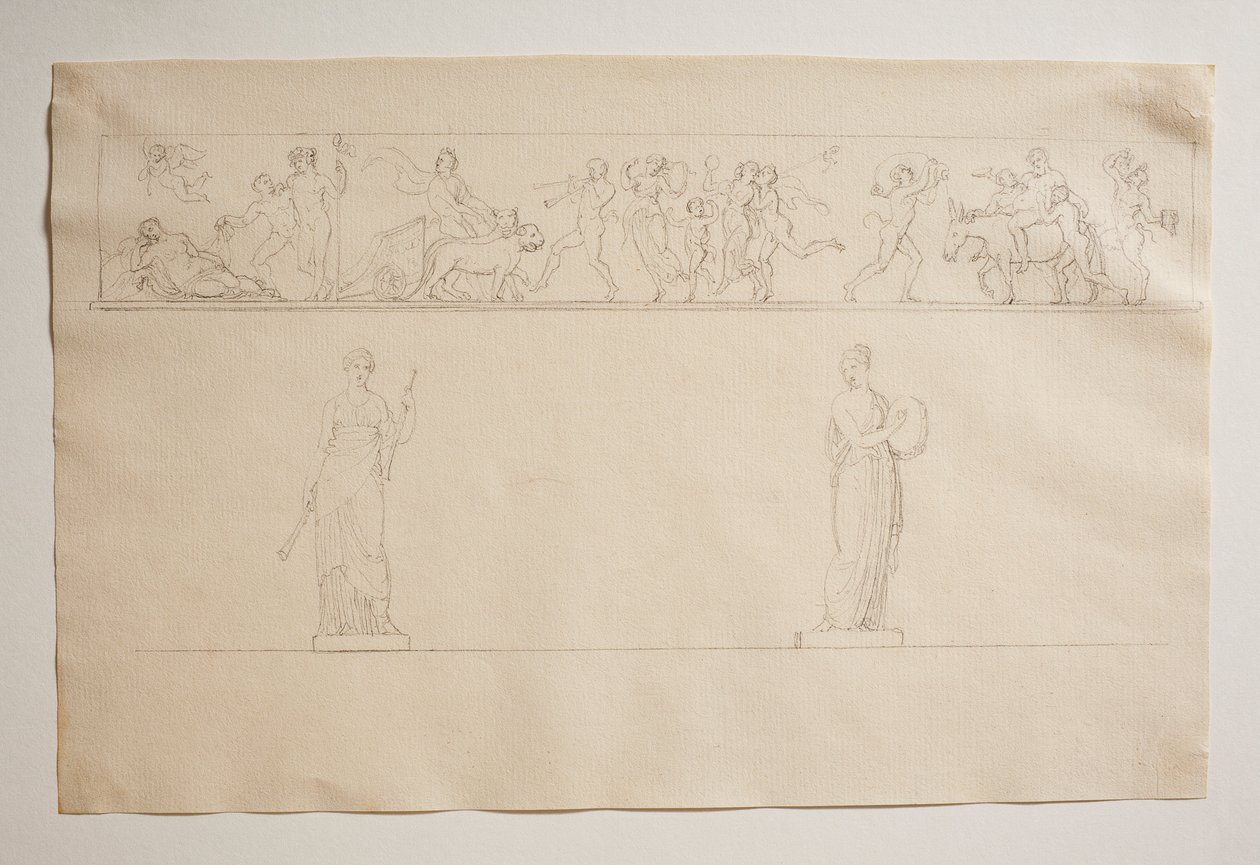 Bacchus ve Ariadne ile Bacchantal Alayı. İki İlham Perisi Heykeli by Bertel Thorvaldsen
