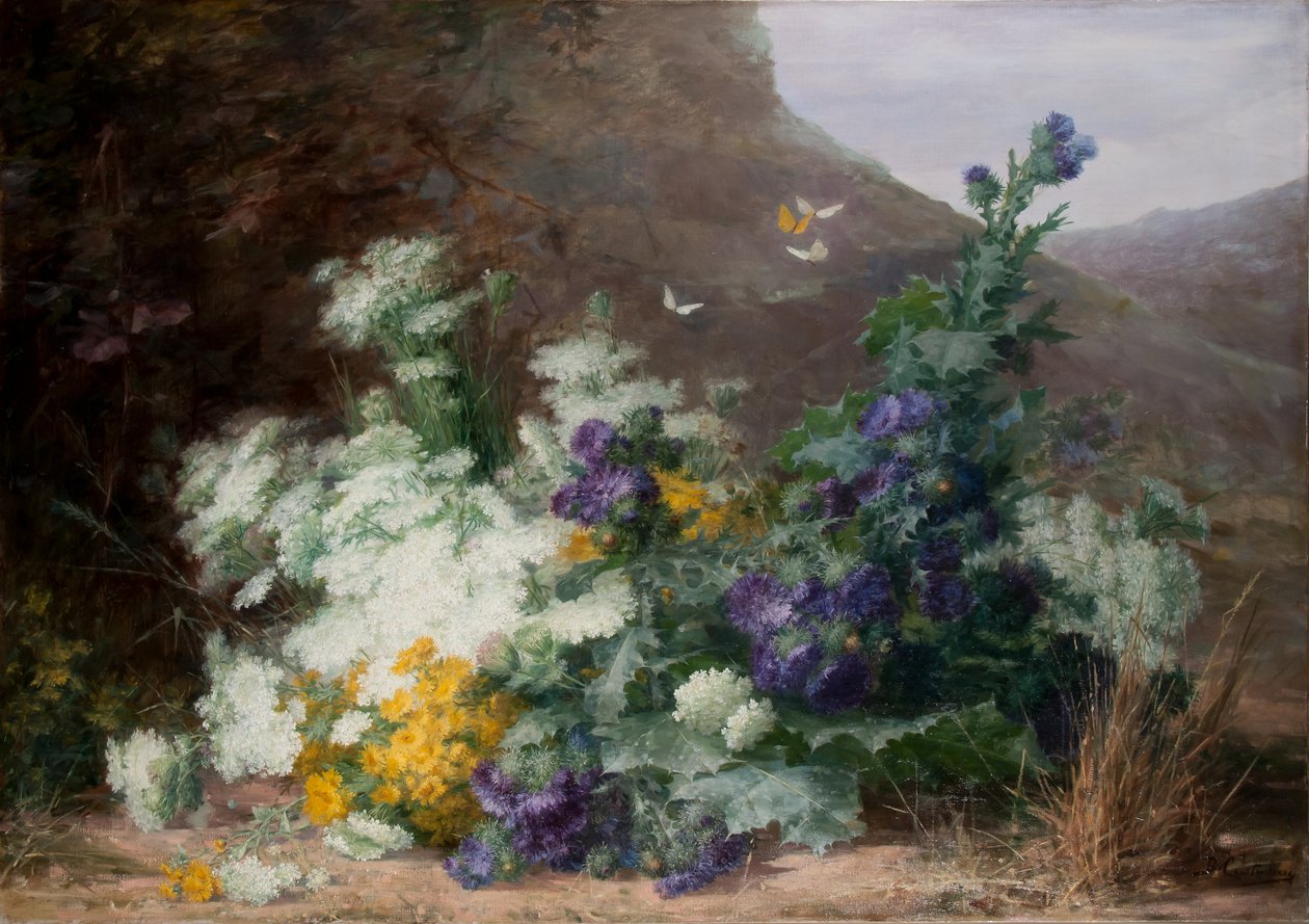 Bir manzaradaki kır çiçekleri, 1890 dolayları by Berthe Costadau